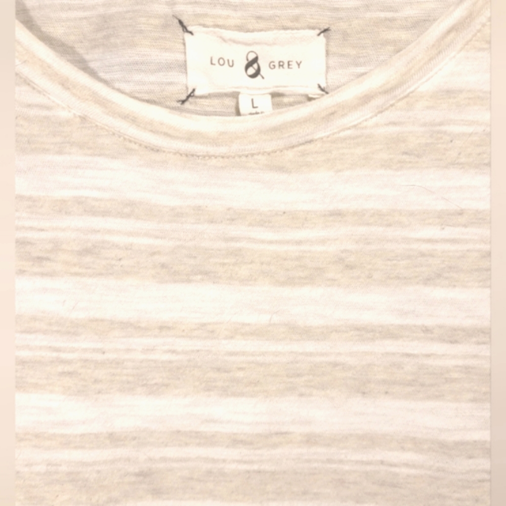 Lou & Grey Sleeveless Top Tan/White Classic All Cotton ☀ Size Large Excellent ✔️